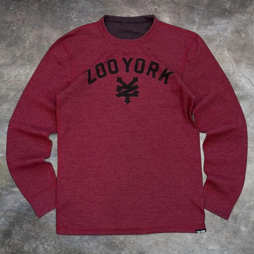 Vintage Zoo York Reversible Red Thermal Waffle Knit Shirt Adult Small Grunge Y2K